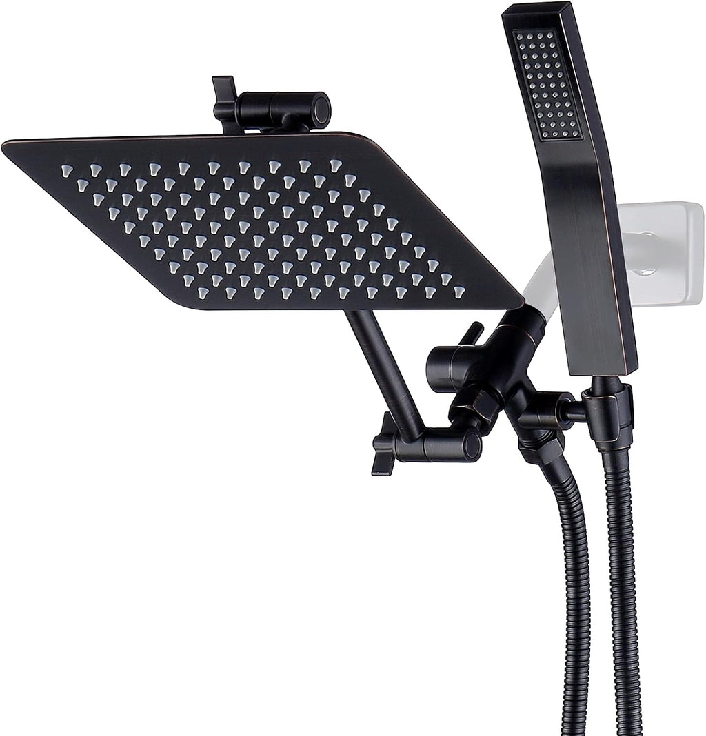 All Metal Dual Square Shower Head Combo with Handheld Shower Wand and 71" Extra Long Flexible Hose T715
