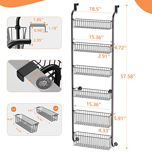 8 Tier Over the Door Pantry Organizer with 8 Full Baskets, Metal White Y146367