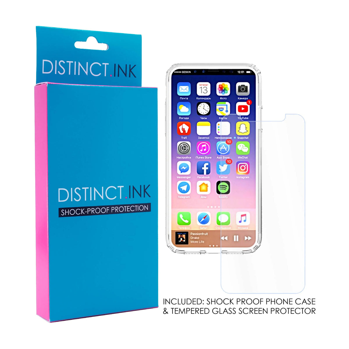 Clear Shockproof Hybrid Case for iPhone X / XS with TPU Bumper Acrylic Back Tempered Glass Screen Protector I684001