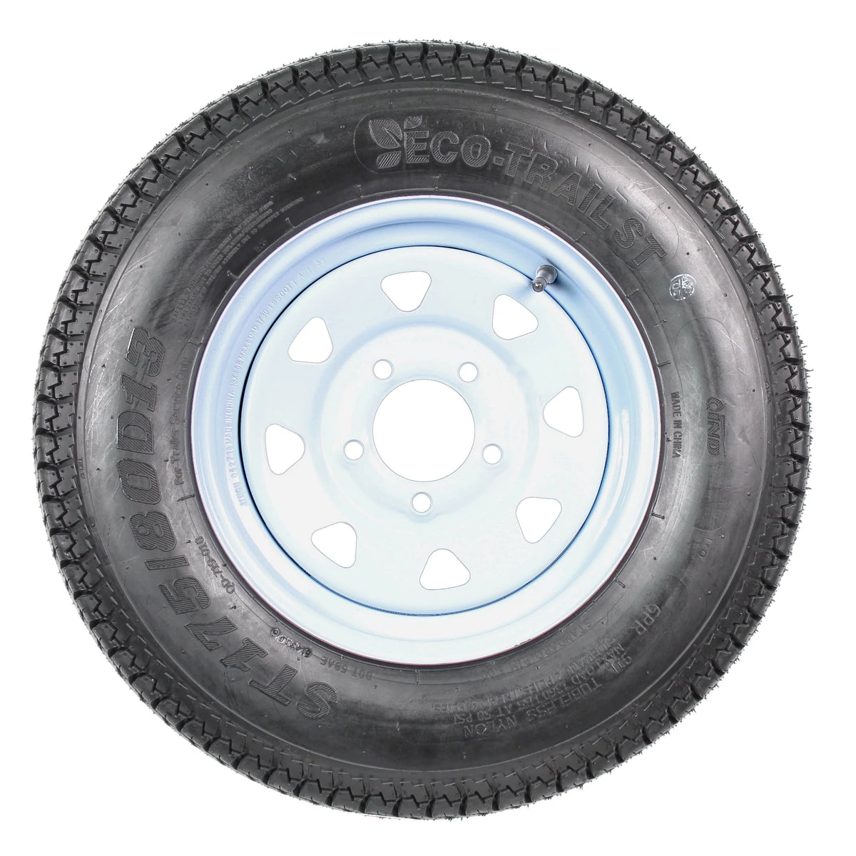 2-Pk Trailer Tires Rims ST175/80D13 5 Lug White Spoke Wheel X13938