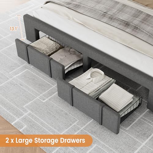Queen Size Upholstered Platform Bed Frame with Storage Drawers L1826