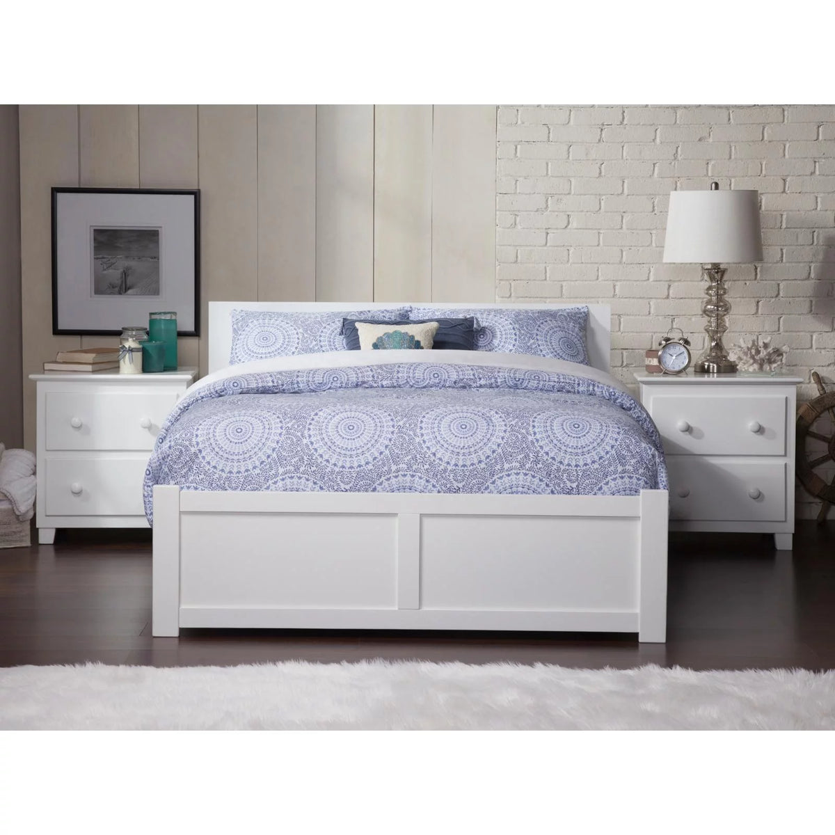 King Solid Wood Bed with Storage Drawers in White M78454