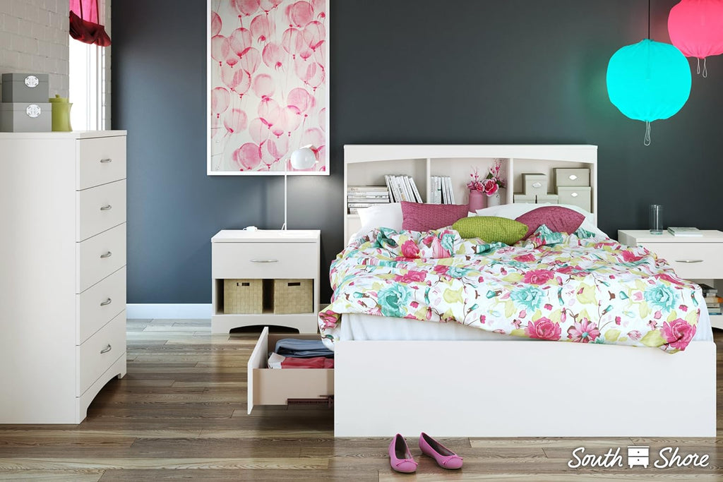 Full Bookcase Storage Bed in Pure White L538