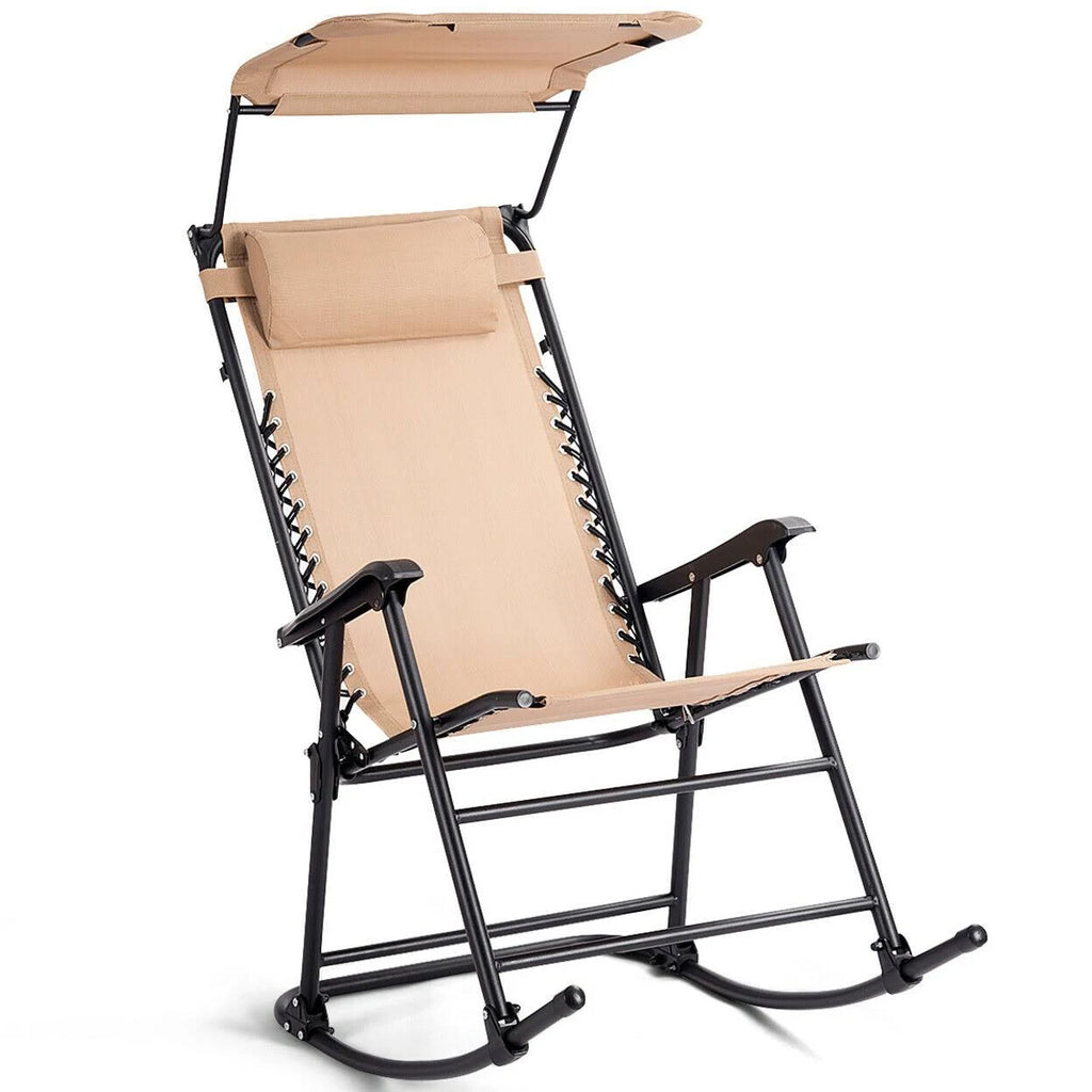 Beige Folding Rocking Chair with Canopy C2921