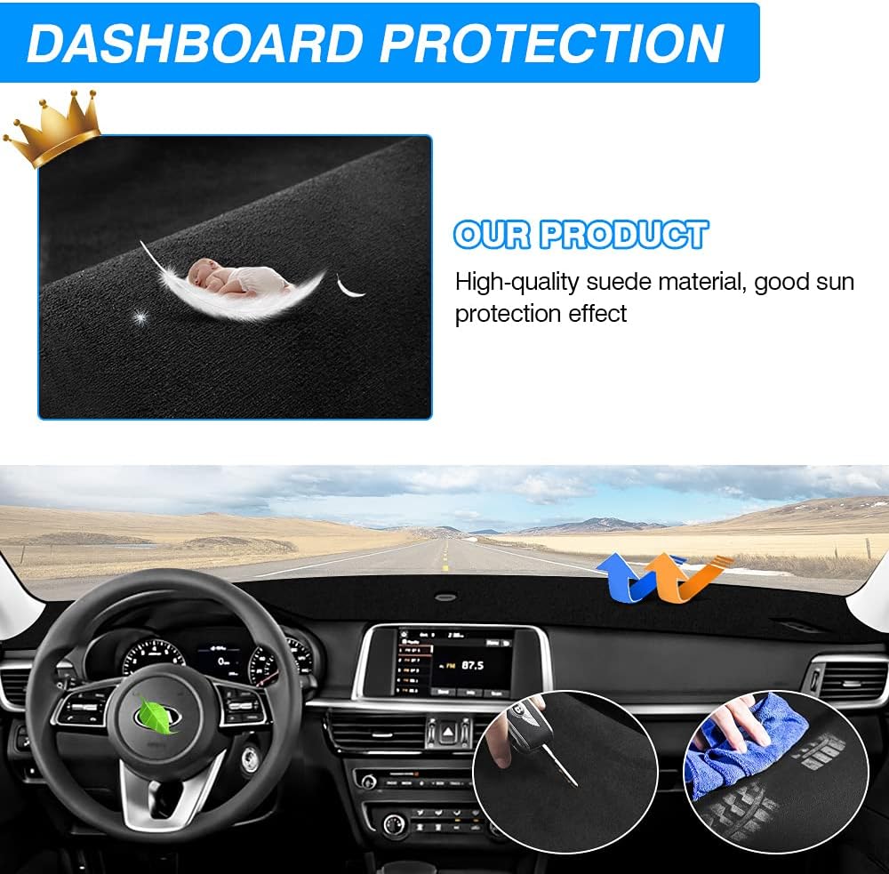 Suede Dash Cover for Kia Optima Dashboard Mat Non-Slip Carpet Odorless Sunshade Protector Pack of 2 Y63034