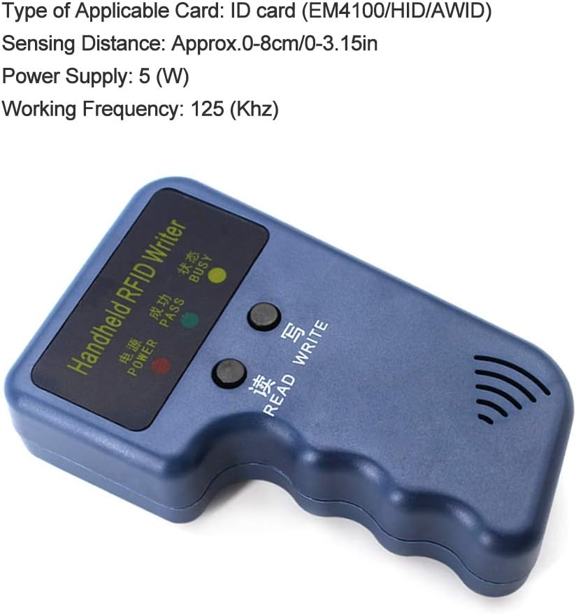Handheld RFID Card Copier 125KHz ID Duplicator Reader Writer with 5Pcs Writable Keychain and 5Pcs Writable Card B5791