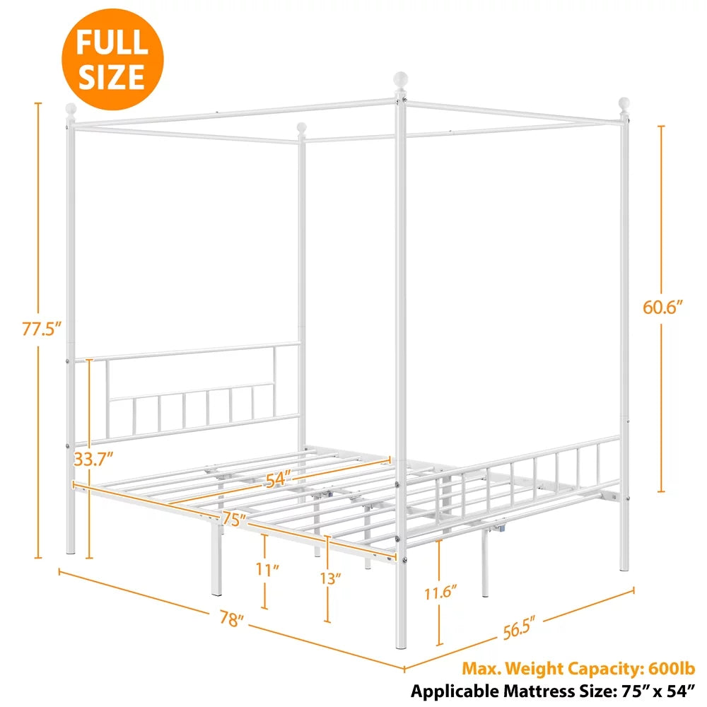 White Metal Canopy Bed Frame with Headboard and Footboard S153049