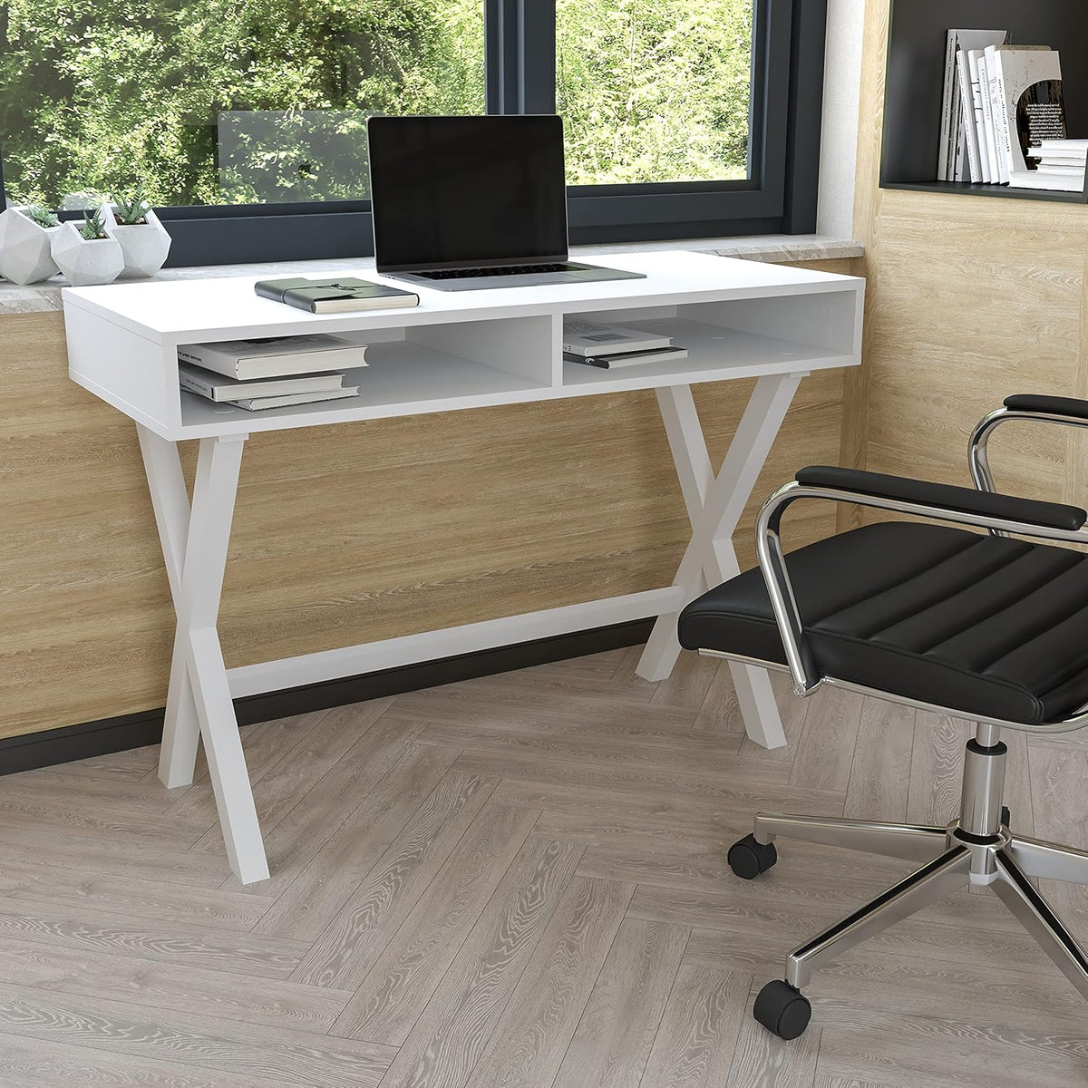 White Computer Desk with Storage Drawer N347