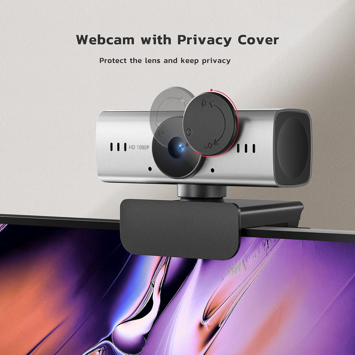 1080P Webcam with Microphone and Privacy Cover, USB Camera, Pack of 2 W479258