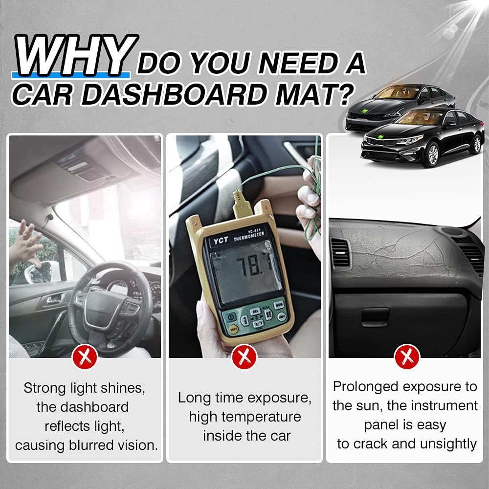 Suede Dash Cover for Kia Optima Dashboard Mat Non-Slip Carpet Odorless Sunshade Protector Pack of 2 Y63034