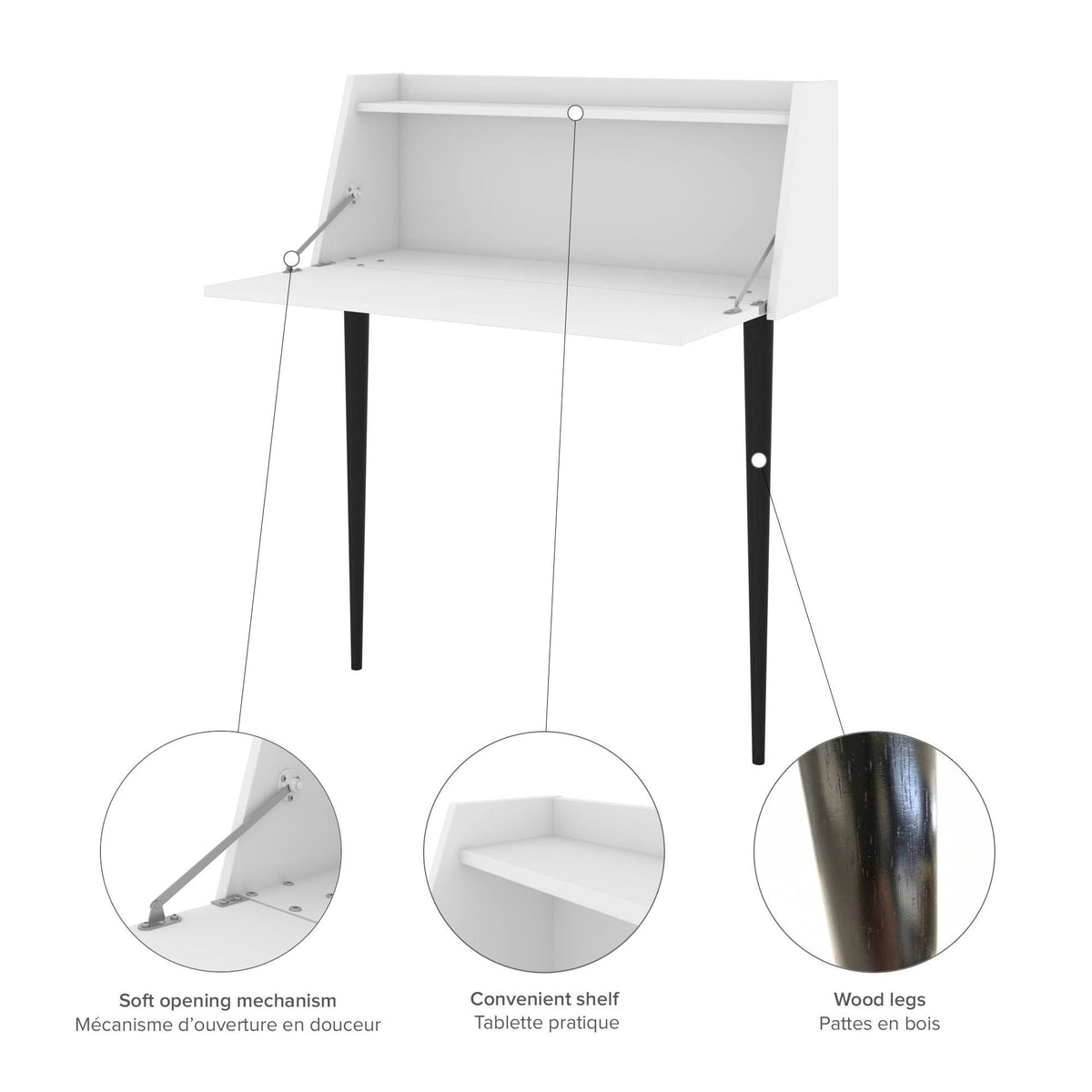 Secretary Desk in White and Bark Grey C4188