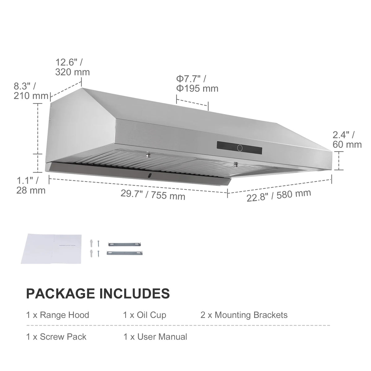30" Under Cabinet Range Hood Stainless Steel L9860