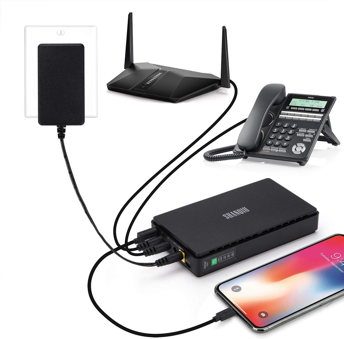 Mini UPS Battery Backup Uninterruptible Power Supply with 10000mAh Power Bank L966178