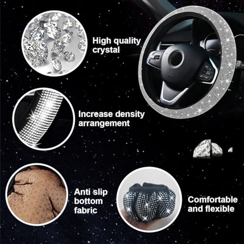 27PCS Bling Car Accessories Set with Reinestone Crystal Steering Wheel Cover X6119