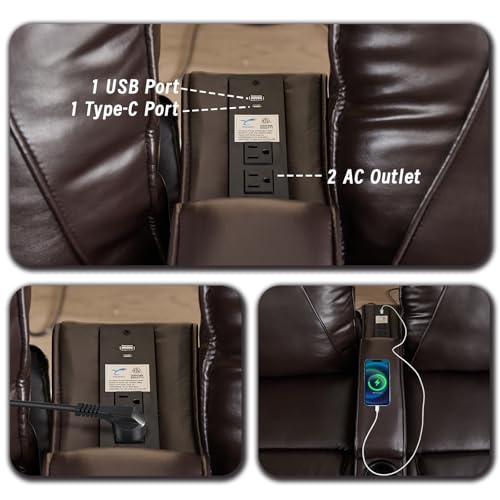 Brown Electric Power Loveseat Recliner Chair with Storage Armrest R7681