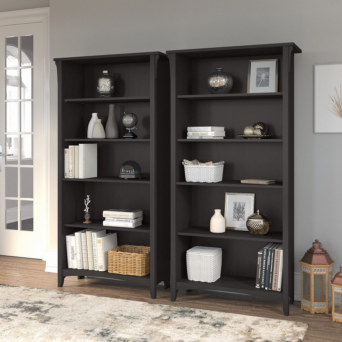 Vintage Black 5 Shelf Bookcase, Set of 2 D69340