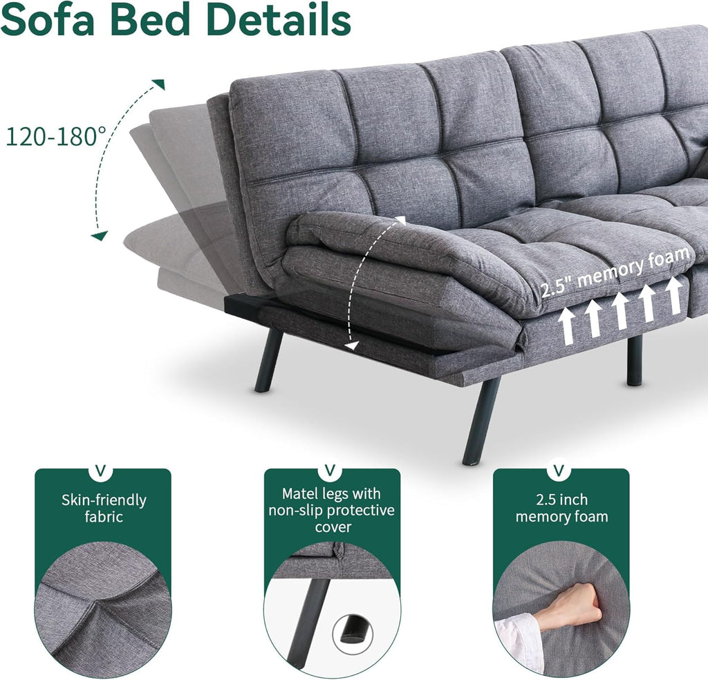 Gray Memory Foam Convertible Sofa Bed X85616