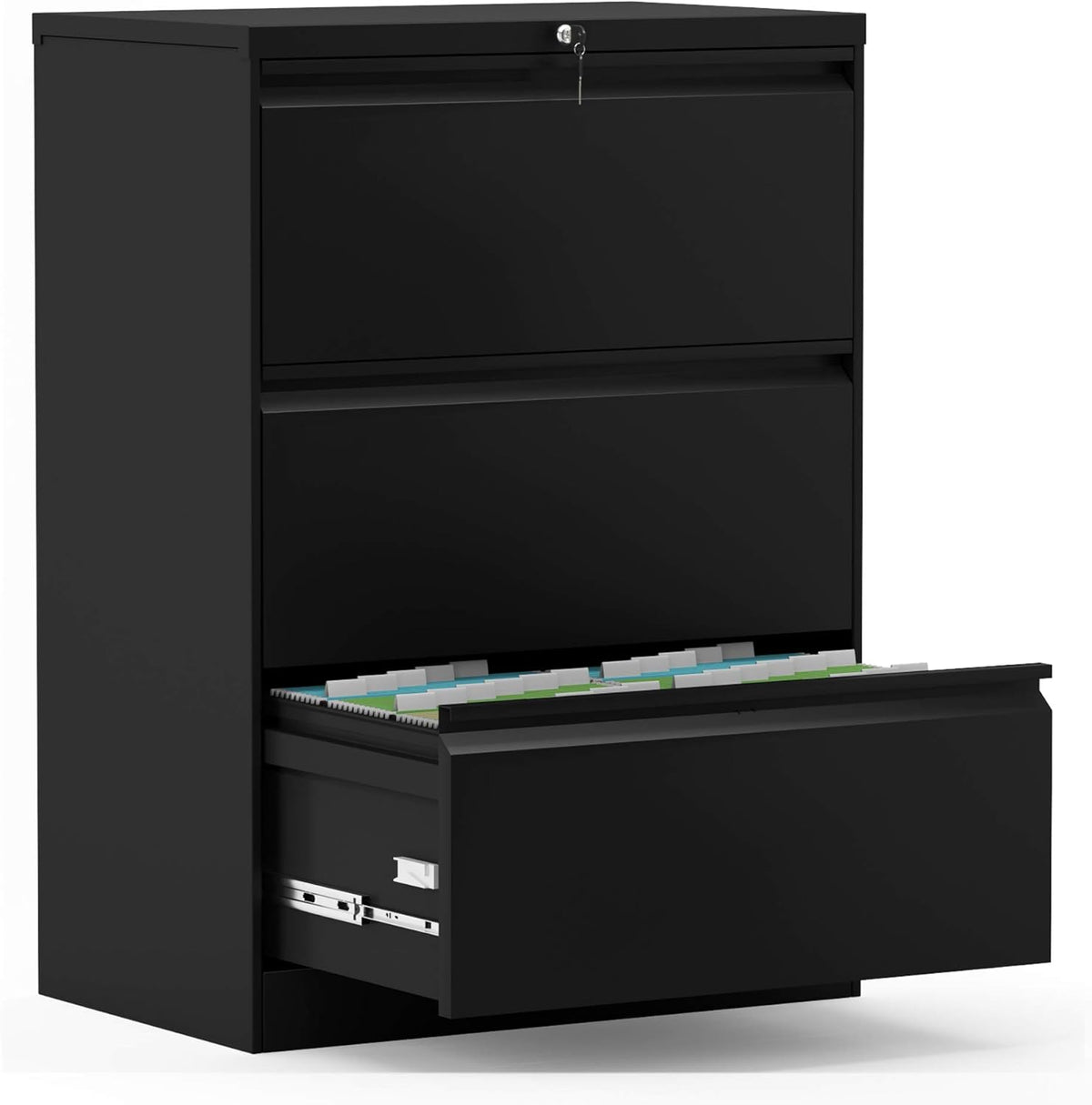 Black 3 Drawer Metal Steel Lateral File Cabinet with Lock K570632