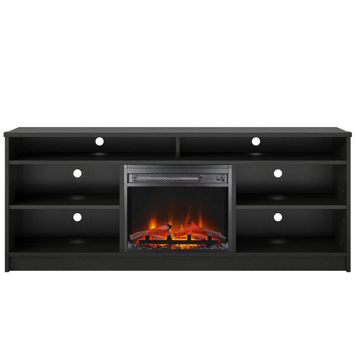 Black Oak TV Stand with Electric Fireplace Insert and 6 Shelves R45900