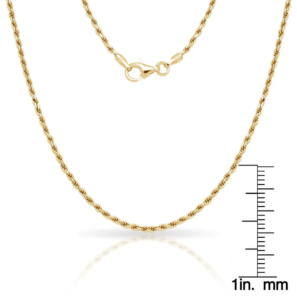 925 Sterling Silver 2mm Gold Plated Rope Chain Necklace 16 Inch U852967