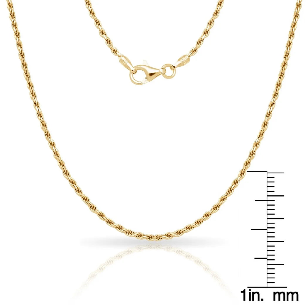 925 Sterling Silver 2mm Gold Plated Rope Chain Necklace 16 Inch U852967