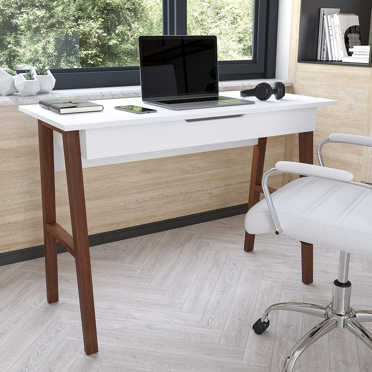 White Computer Desk with Storage Drawer N347