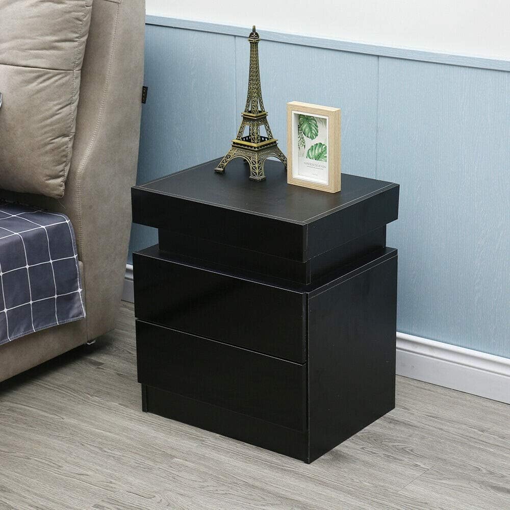 White 2 Drawer LED Nightstand A717