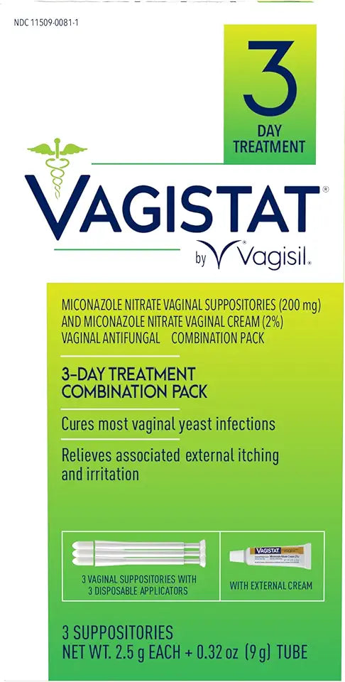 3 Day Yeast Infection Treatment, 2% Miconazole Nitrate Cream, 3 Suppositories & Applicators H109