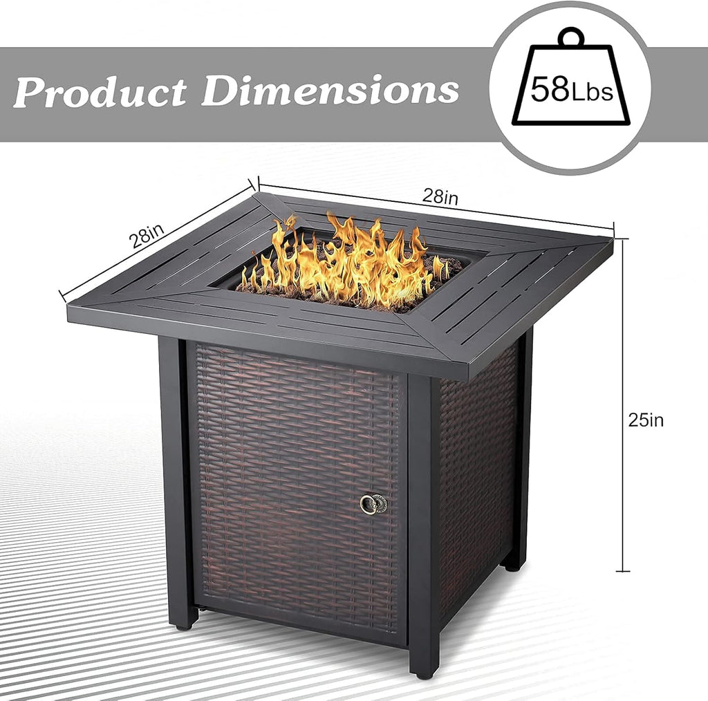 28 Inch Square Propane Fire Pit Table with Lid, Lava Stone, 50,000 BTU Auto-Ignition A807