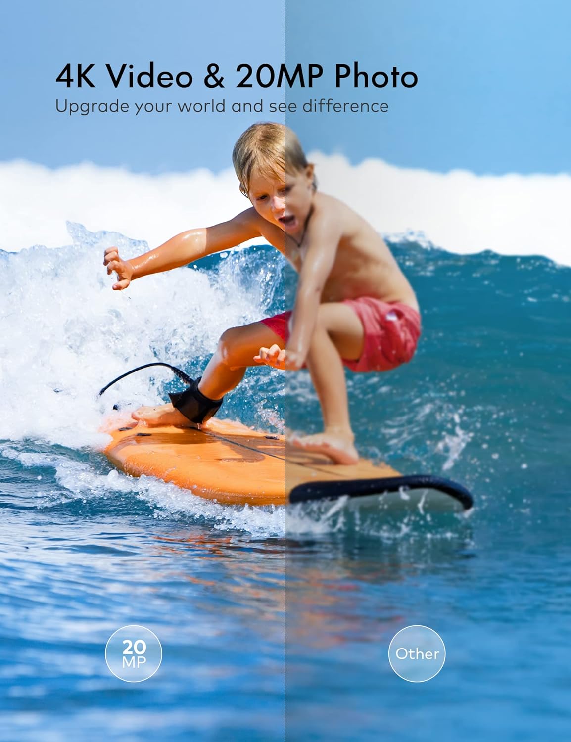 4K 30FPS 20MP Waterproof Action Camera with Remote Control, 2x1050mAh Batteries and Mount Accessories Kit E672800