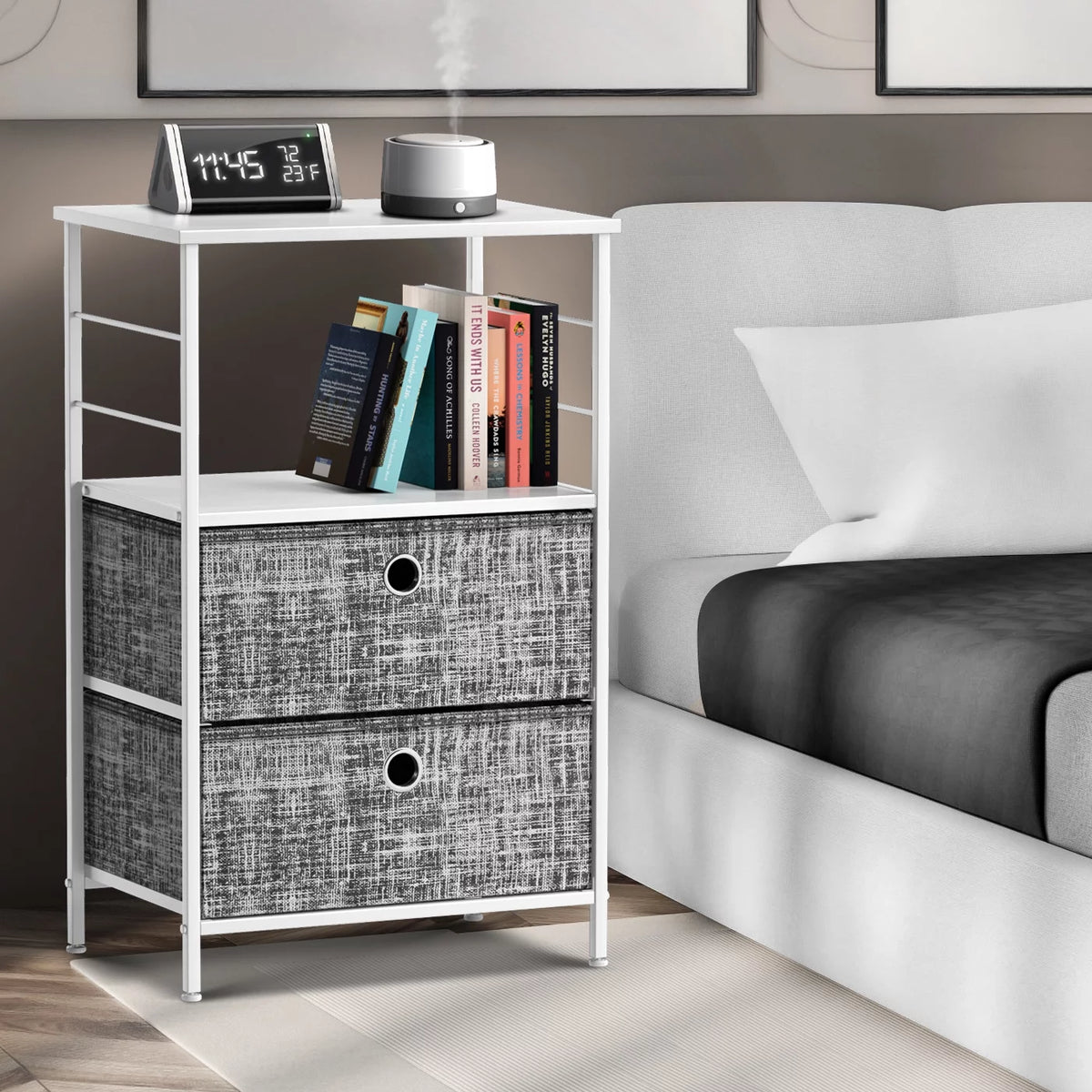 2 Drawer Nightstand with Shelf Y528