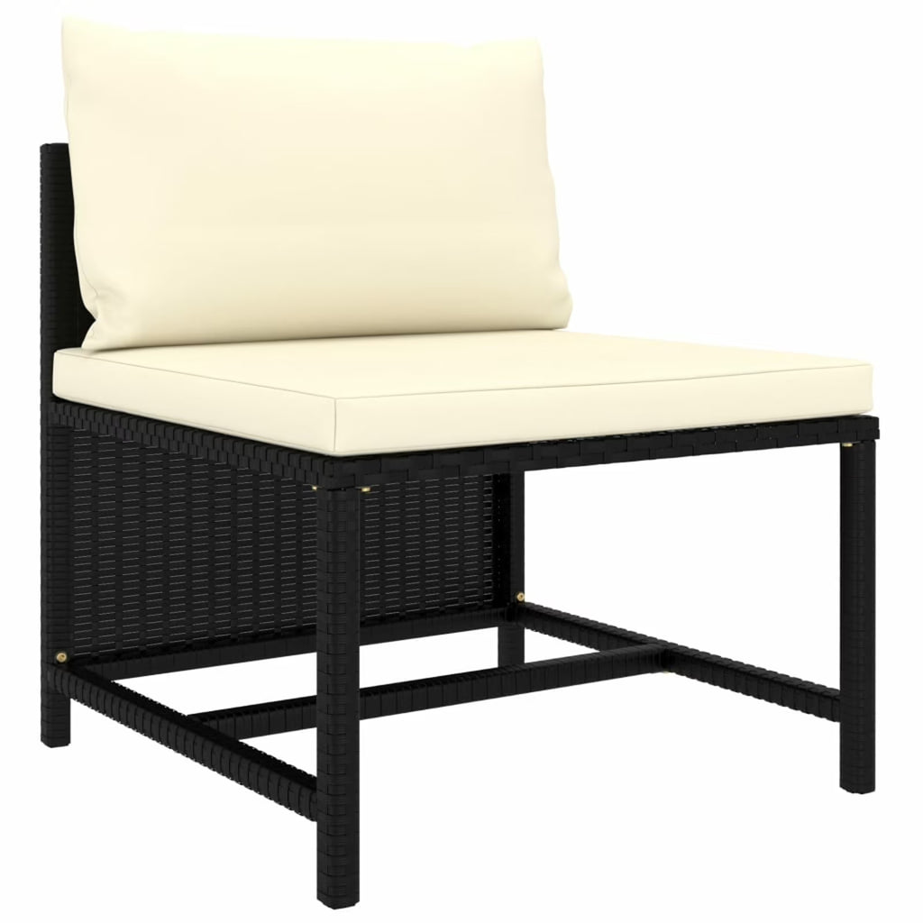 3 Piece Black Poly Rattan Garden Sofa Set with White Cushions X1791