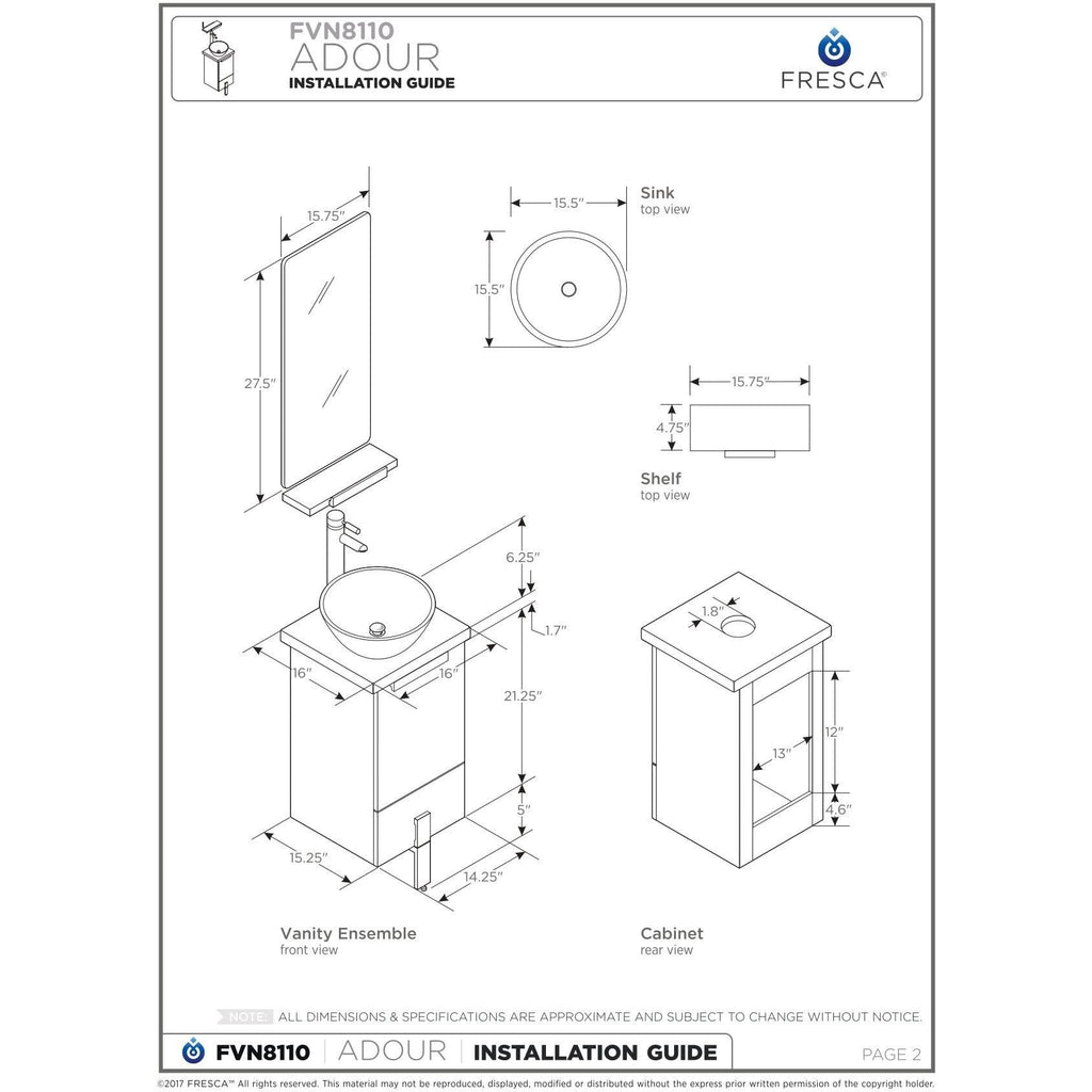 16x22 Light Walnut Bathroom Cabinet with Top & Vessel Sink E92034