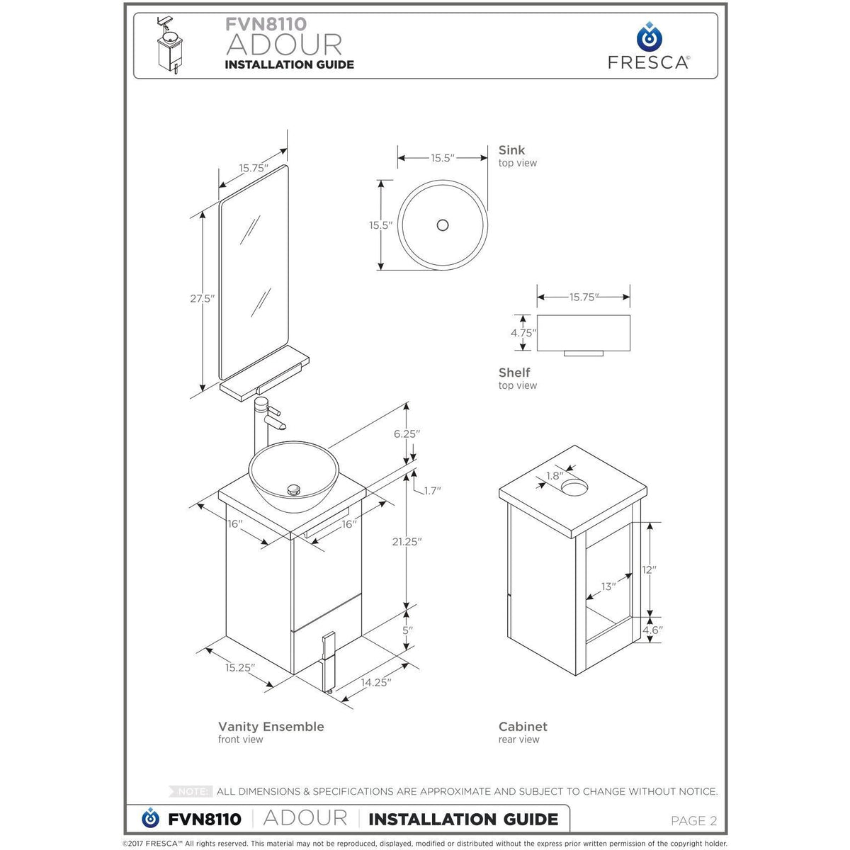 16x22 Light Walnut Bathroom Cabinet with Top & Vessel Sink E92034