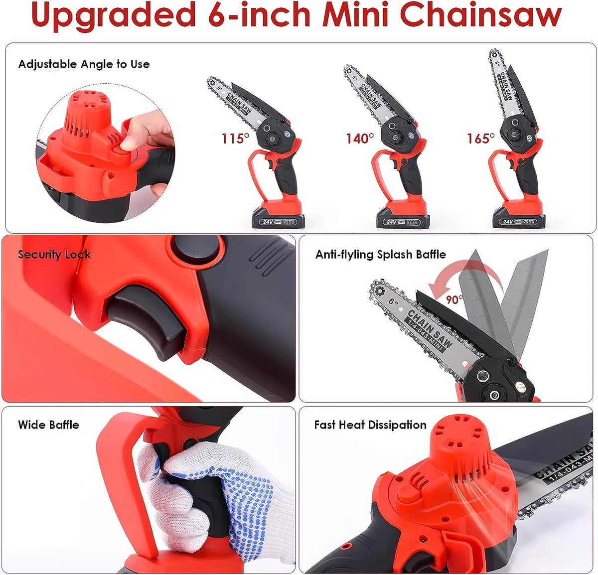 Cordless 6 Handheld Electric Chainsaw with 2 Chains K7726
