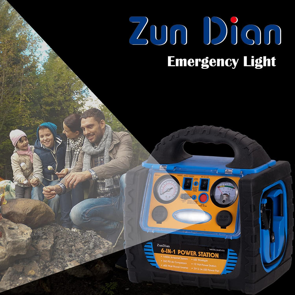 1400 Amp Battery Jump Starter with Air Compressor Car Tire Inflator, 110V 400W Power Inverter USB DC AC Outlet, 12V Emergency Auto Battery Booster Pack G206