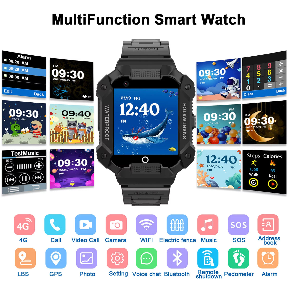 Black Kids Smart Watch with 4G SIM GPS D5433