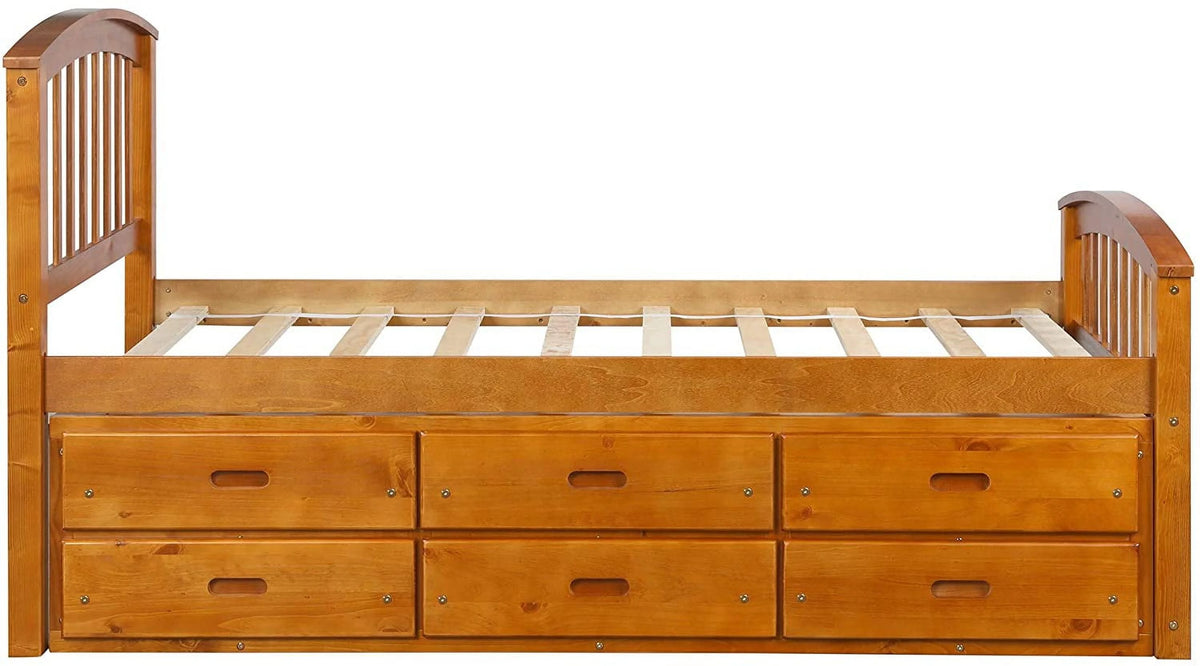 Twin Size Wood Platform Storage Bed with 6 Drawers W6128