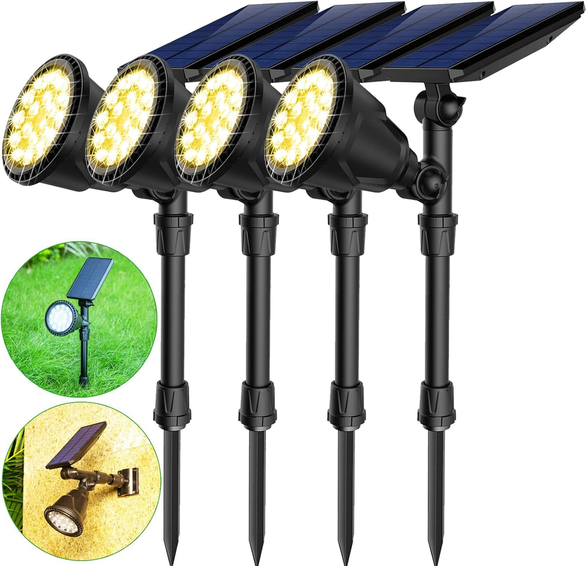 4 Pack Warm White Waterproof Solar Landscape Spotlights W579046