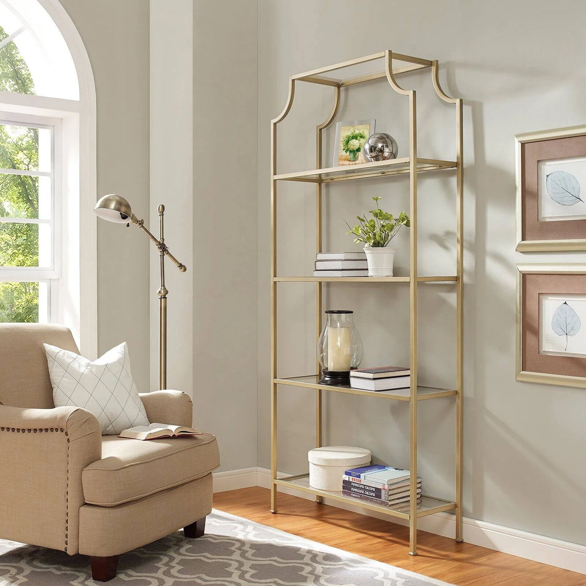 4 Shelf Glass Metal Etagere Bookcase N7098