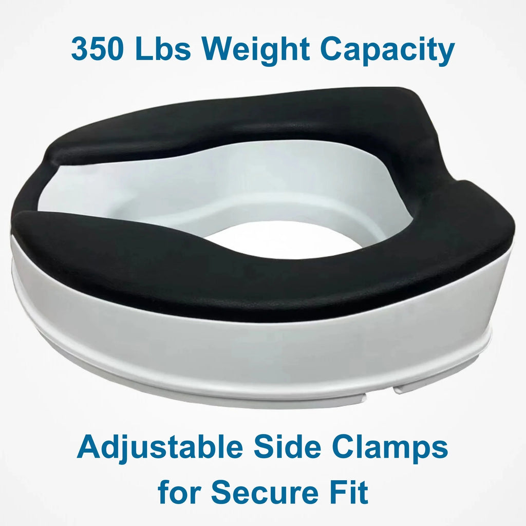 4-inch Raised Toilet Seat, Black Padded, Adjustable White D7171