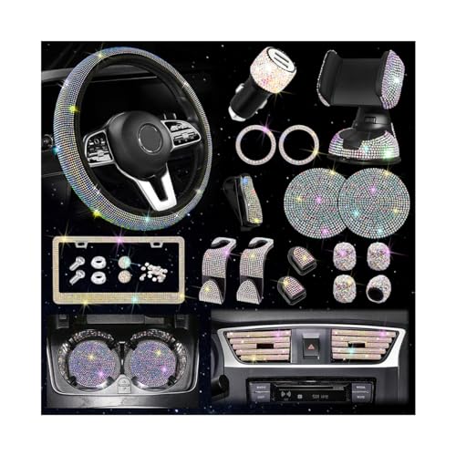 27PCS Bling Car Accessories Set with Reinestone Crystal Steering Wheel Cover X6119