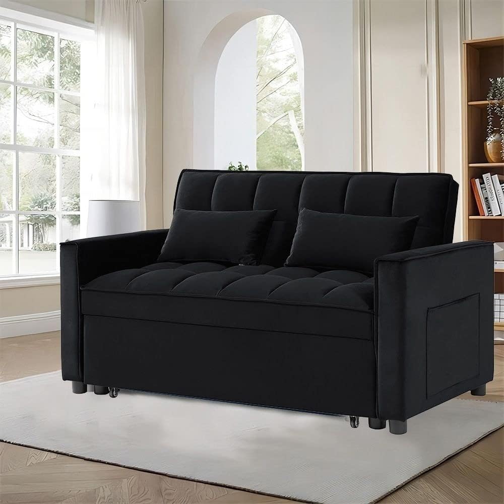 55" Width Convertible Loveseat Sleeper Sofa Grey V14841