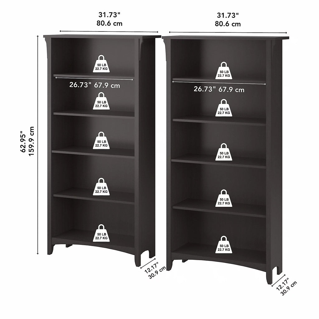 Vintage Black 5 Shelf Bookcase, Set of 2 D69340