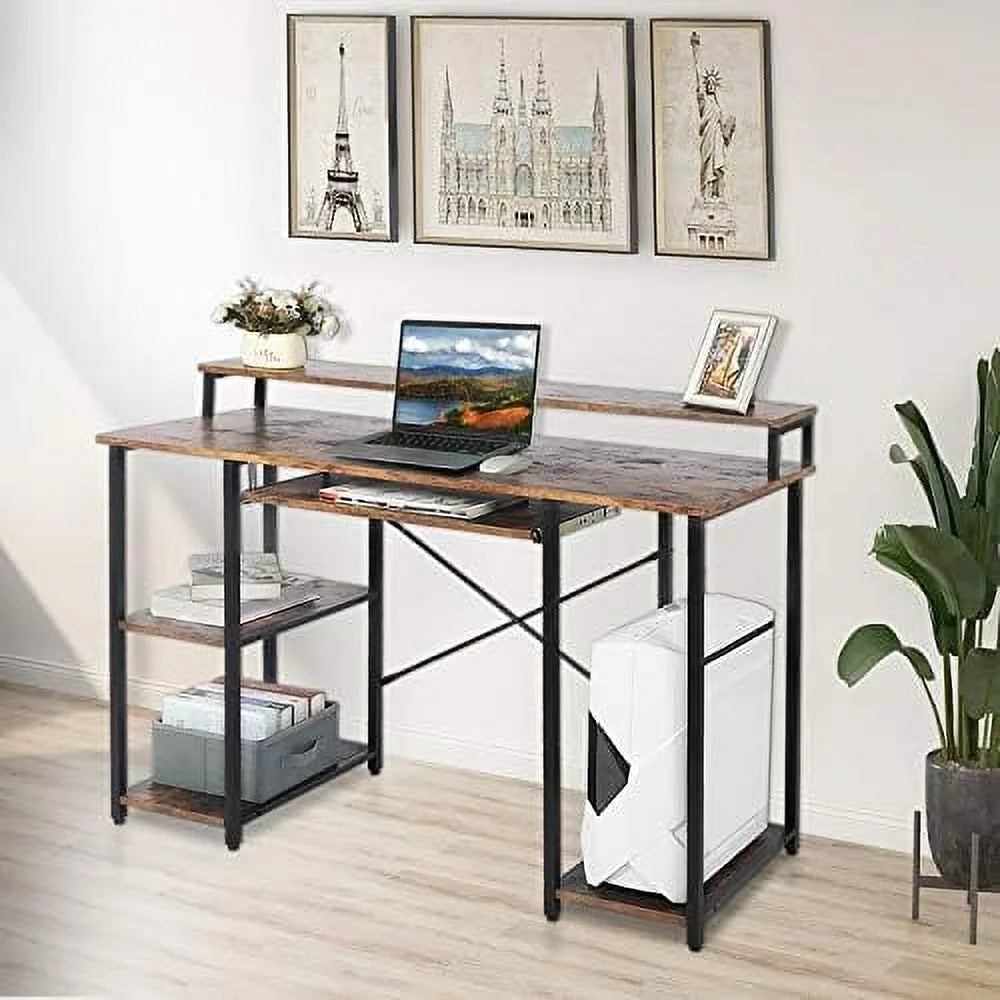 Computer Desk with Keyboard Tray, Hutch, Bookshelf, CPU Stand, Monitor Stand U7573