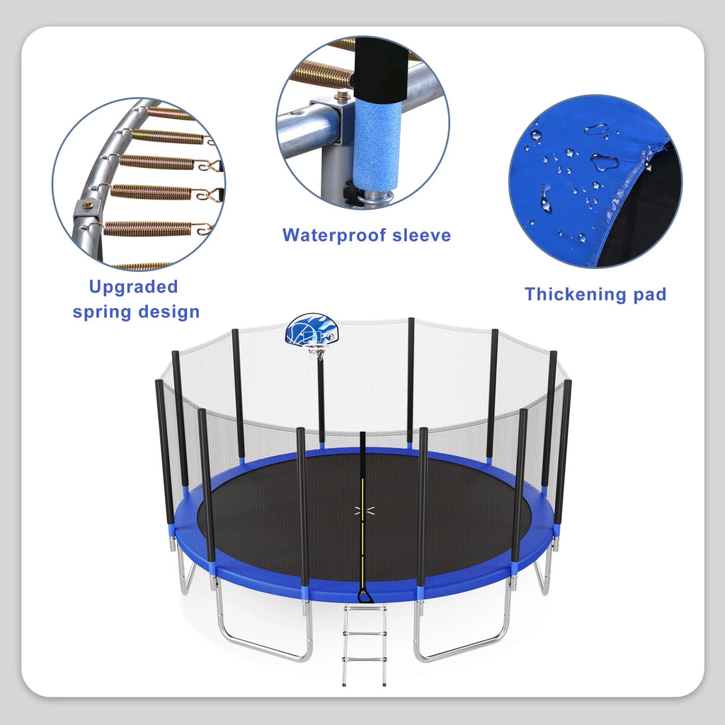 16FT Trampoline with Enclosure, Ladder, Basketball Hoop K508