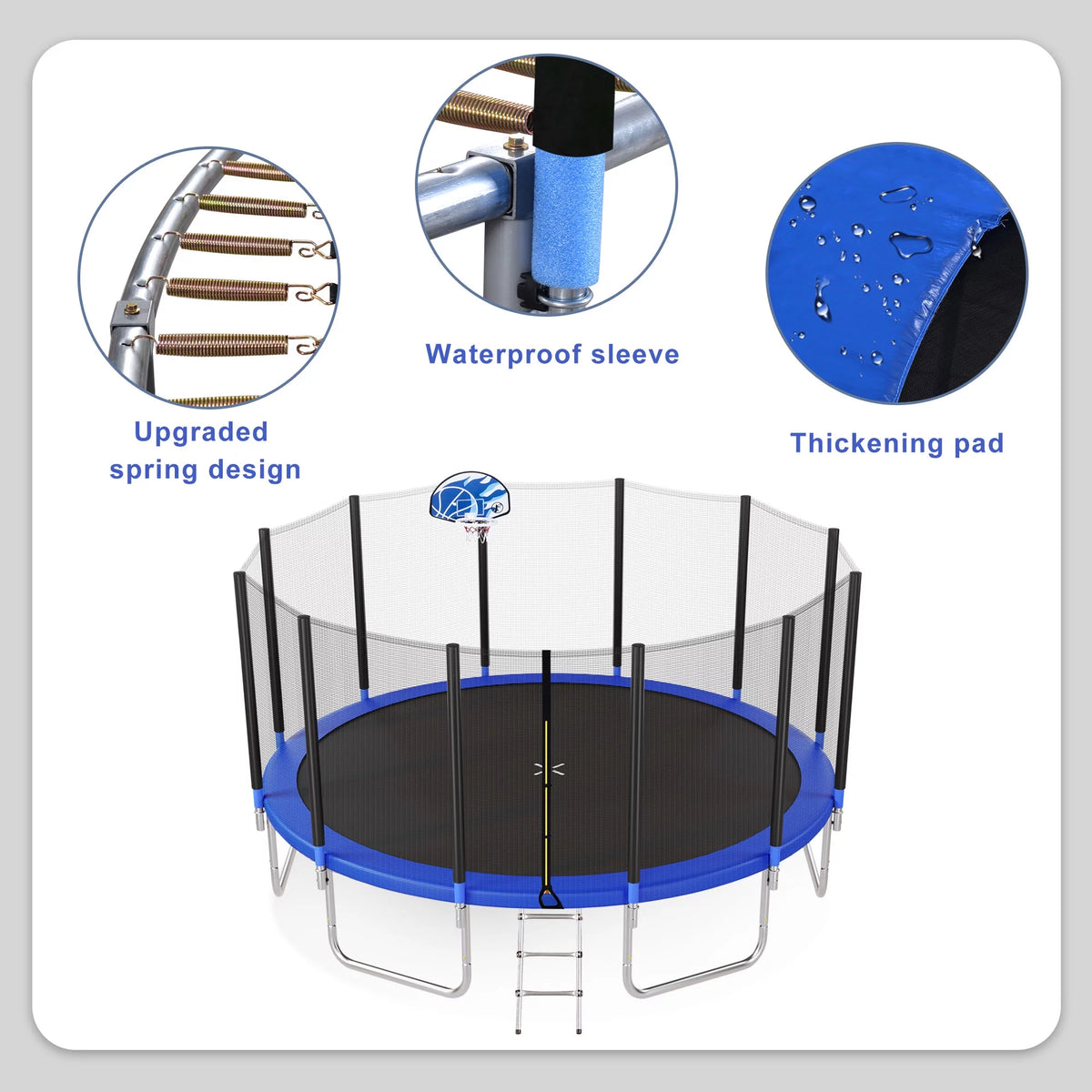 16FT Trampoline with Enclosure, Ladder, Basketball Hoop K508