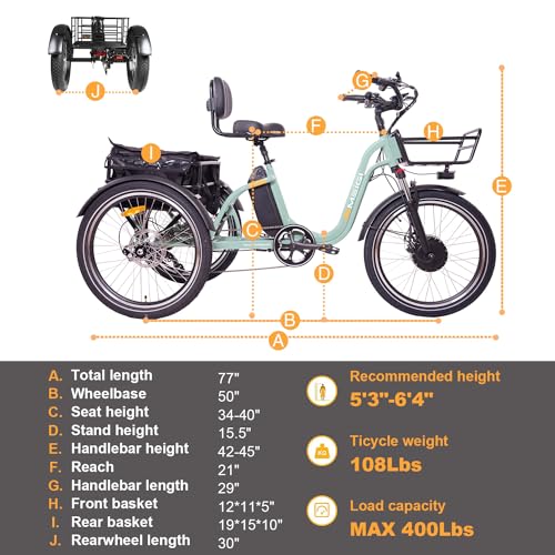 750W Motor 48V 16AH Battery Full Suspension Electric Tricycle O23089