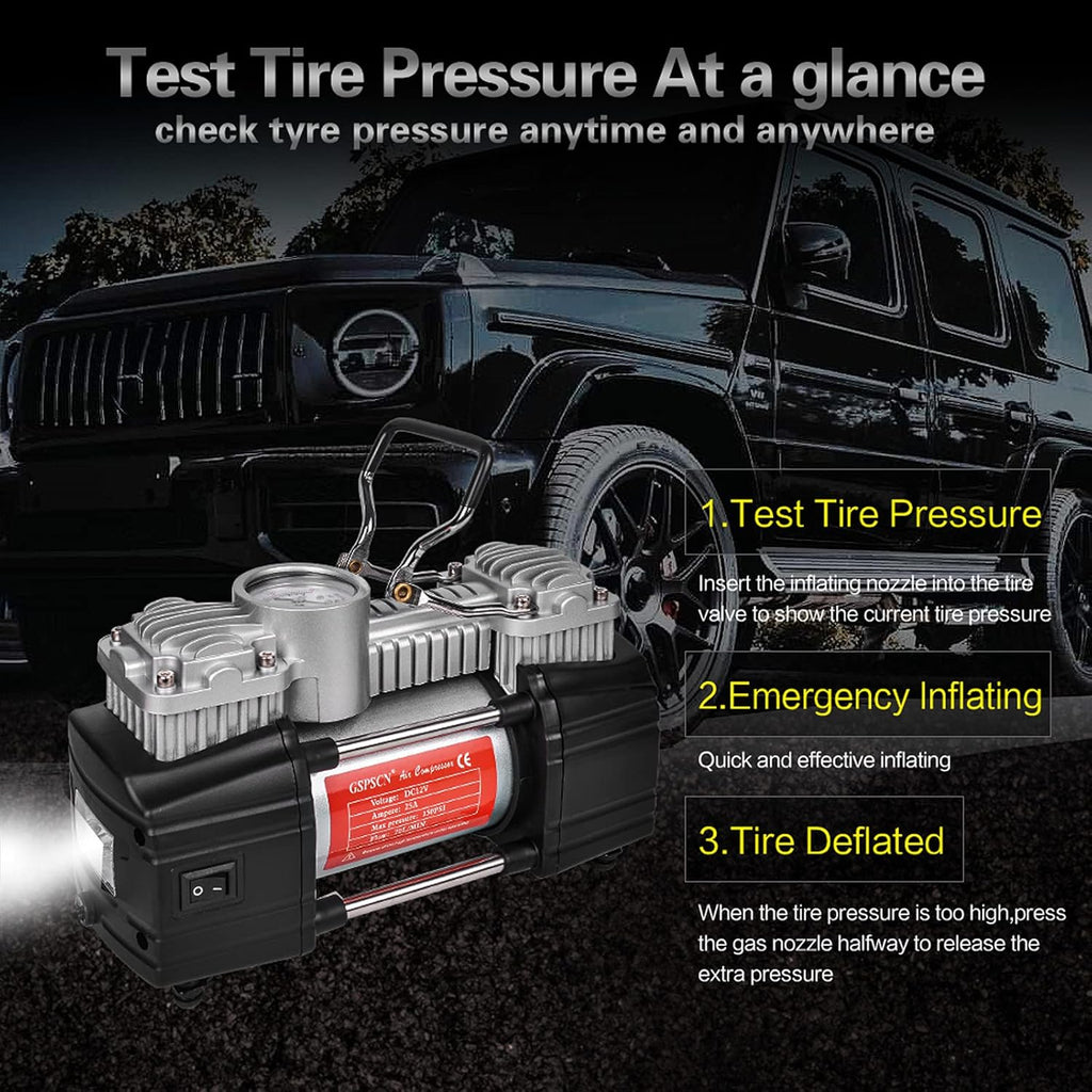 Portable Double Cylinder 12V 150 PSI Tire Inflator H93091