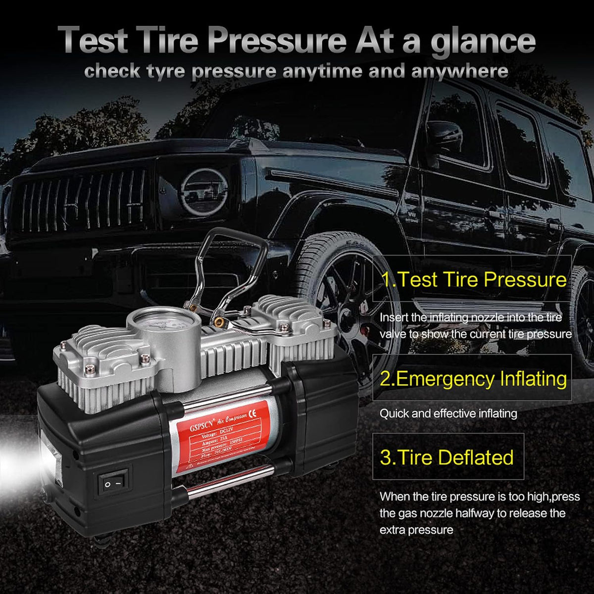 Portable Double Cylinder 12V 150 PSI Tire Inflator H93091